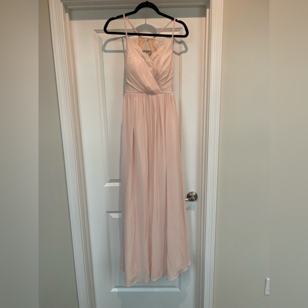 Azazie Blush Lace-Accent Maxi Dress